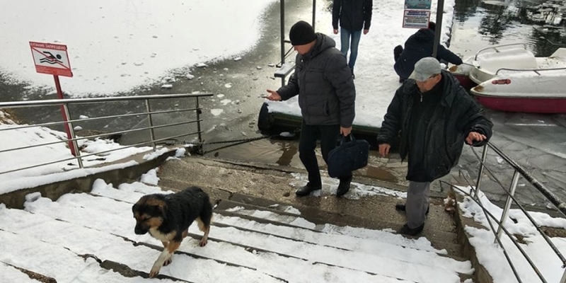 Как это было: в парке Гагарина прохожий спас провалившегося под лед пса